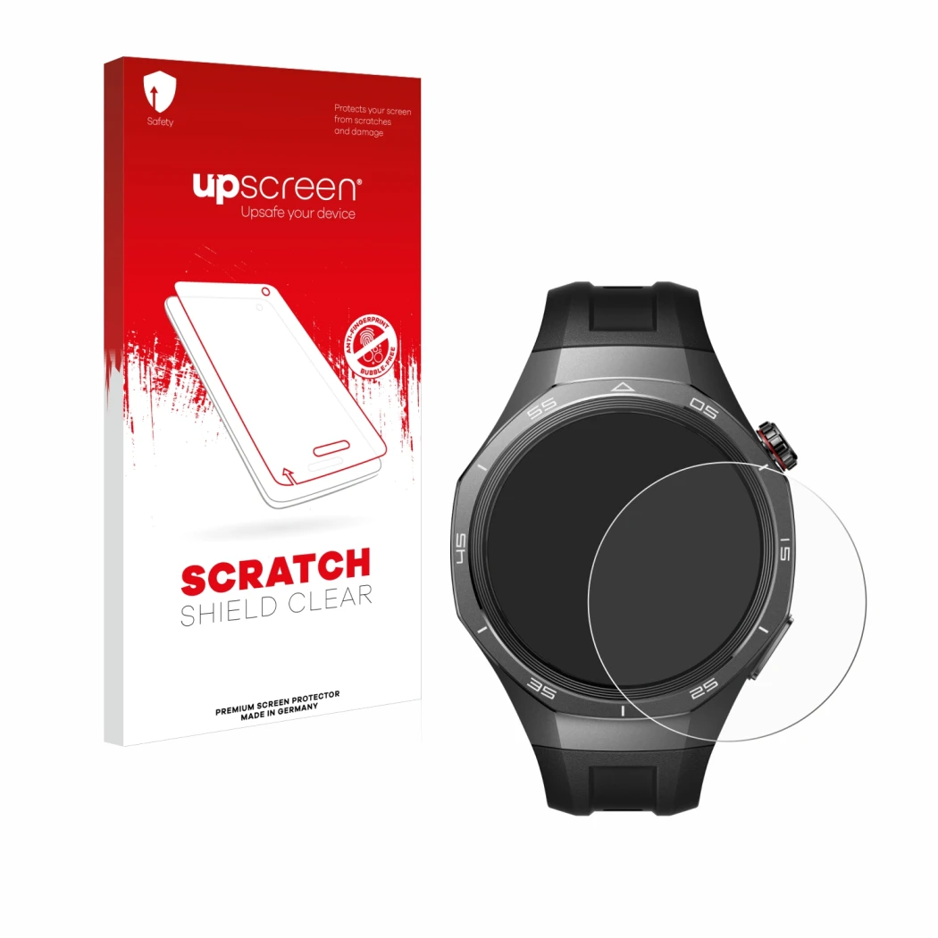 Front side of a product packaging with the brand logo upscreen. Next to it is the device Huawei Watch GT 5 Pro (46 mm) shown w