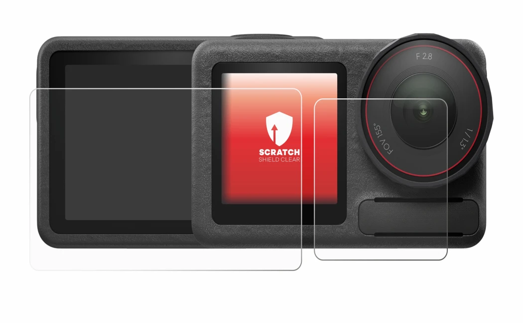 Image of the device DJI Osmo Action 5 Pro with a wide variety of screen protectors.