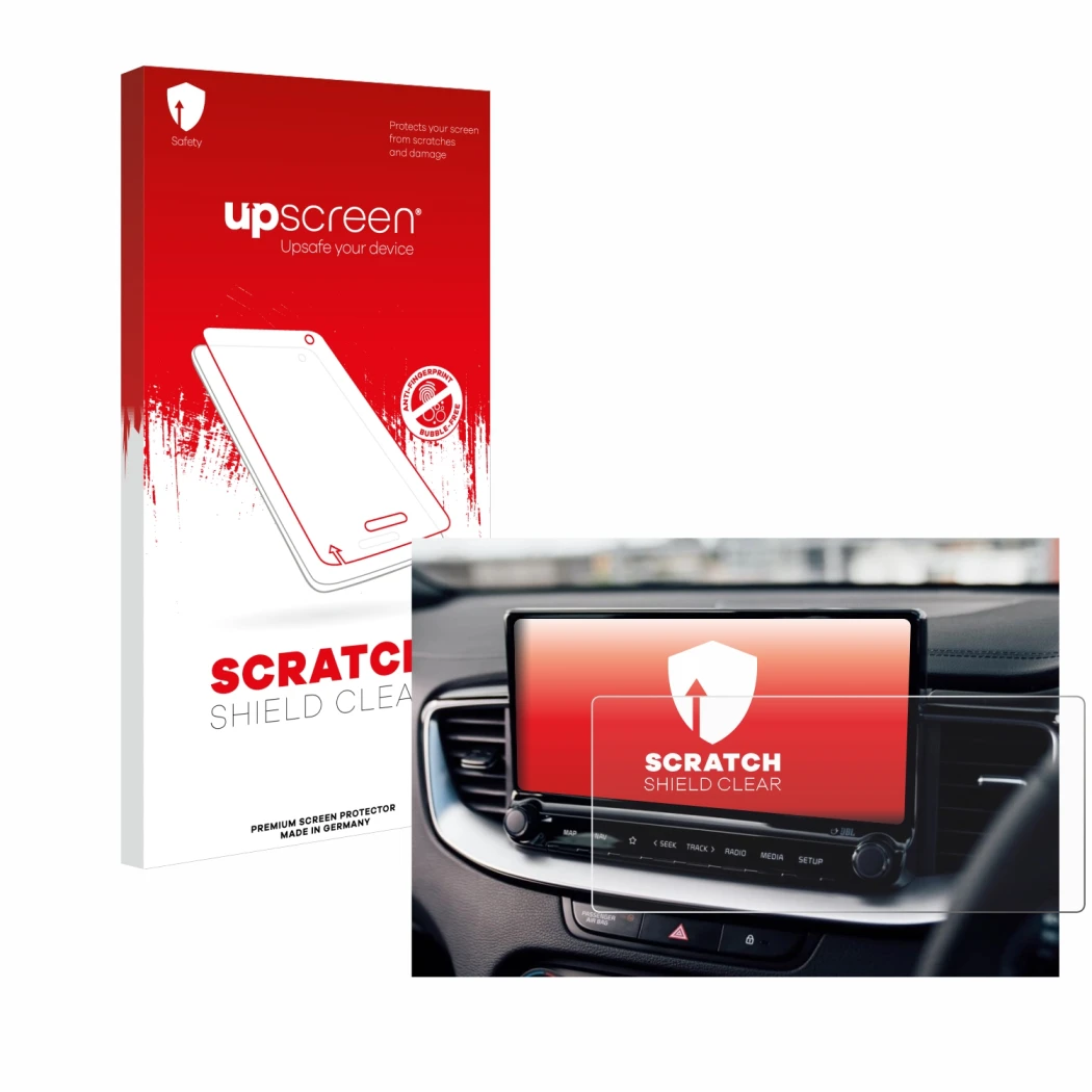 Front side of a product packaging with the brand logo upscreen. Next to it is the device Kia XCeed 2024 shown with the corresp