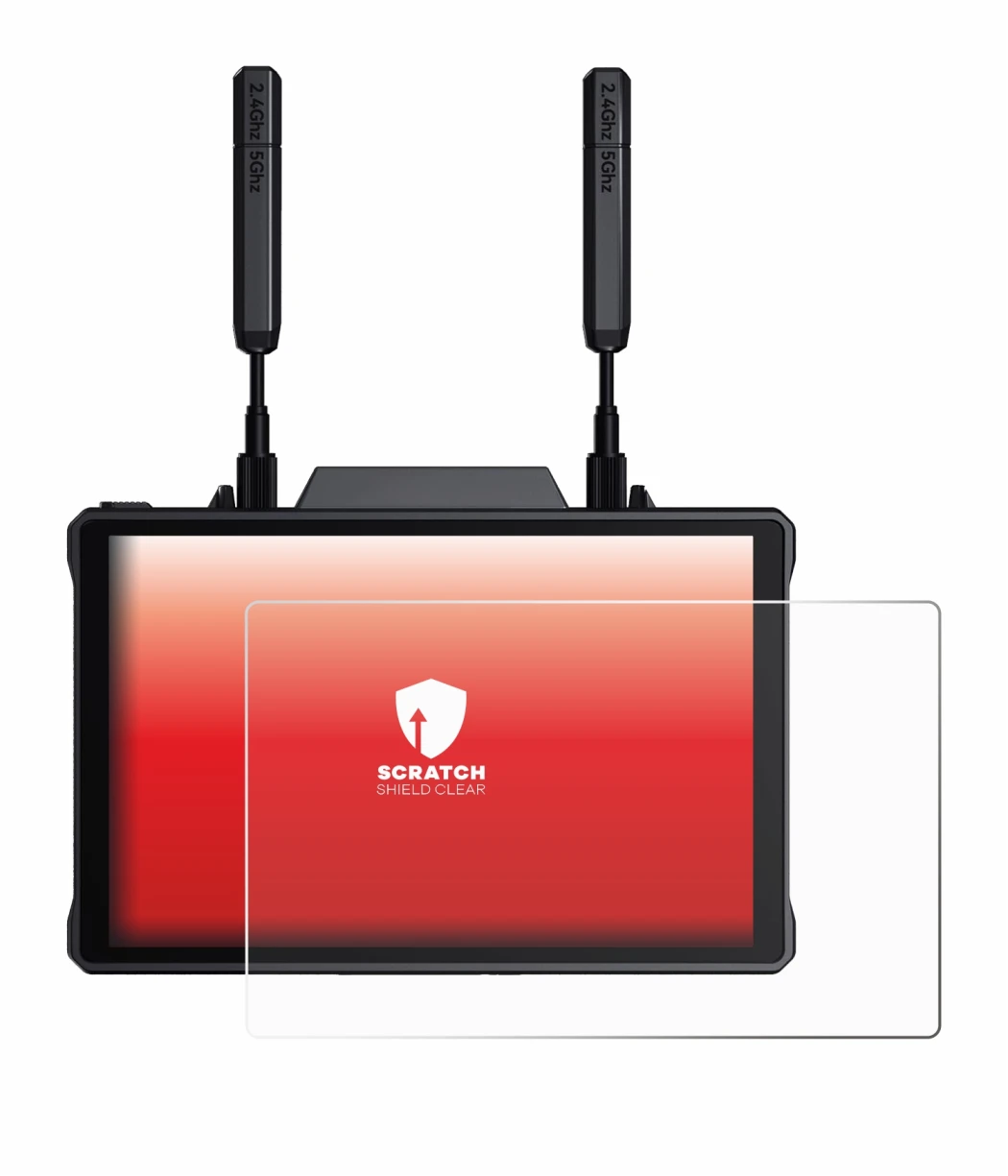 Image of the device Hollyland Pyro 7 with a wide variety of screen protectors.