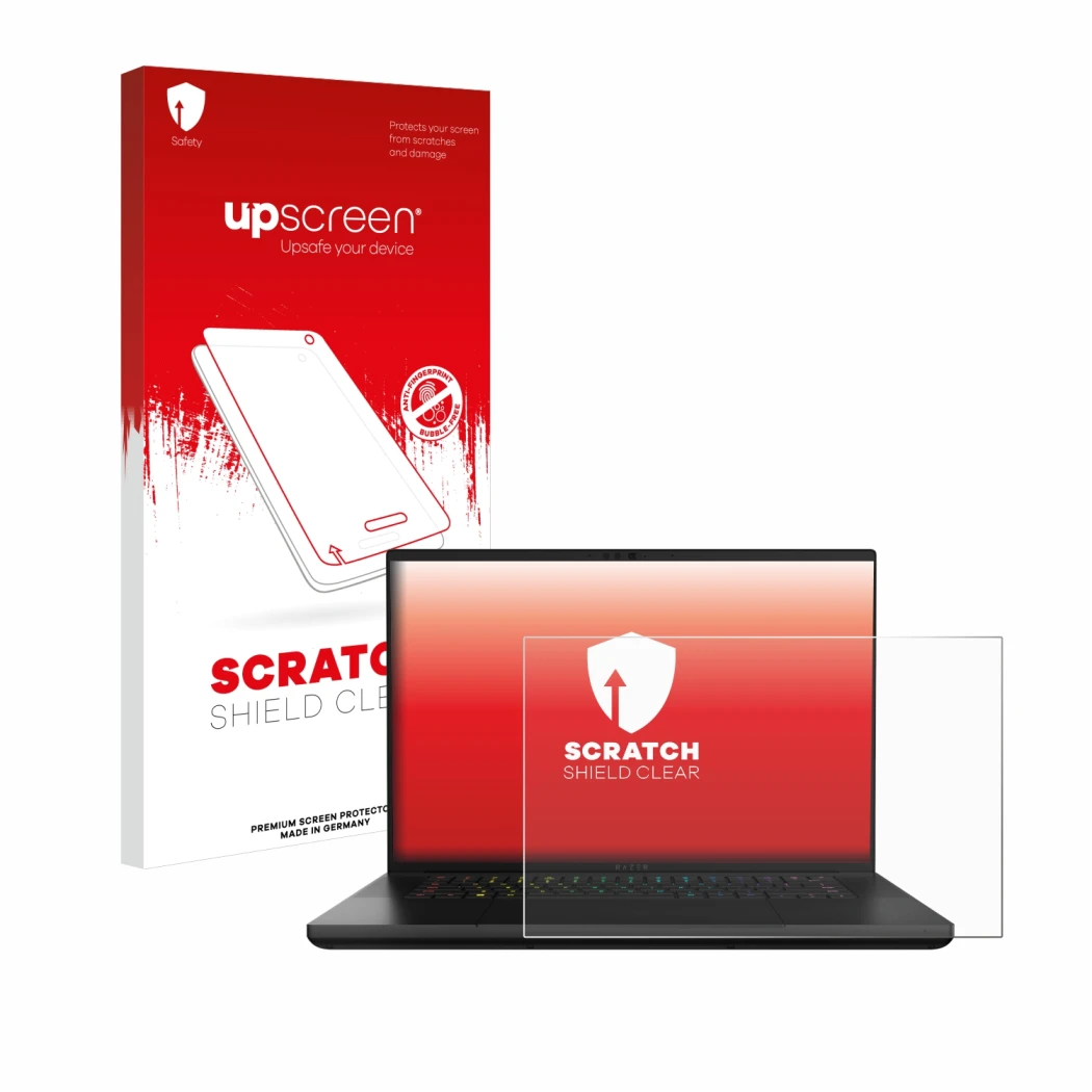 Front side of a product packaging with the brand logo upscreen. Next to it is the device Razer Blade 16 2024 shown with the co