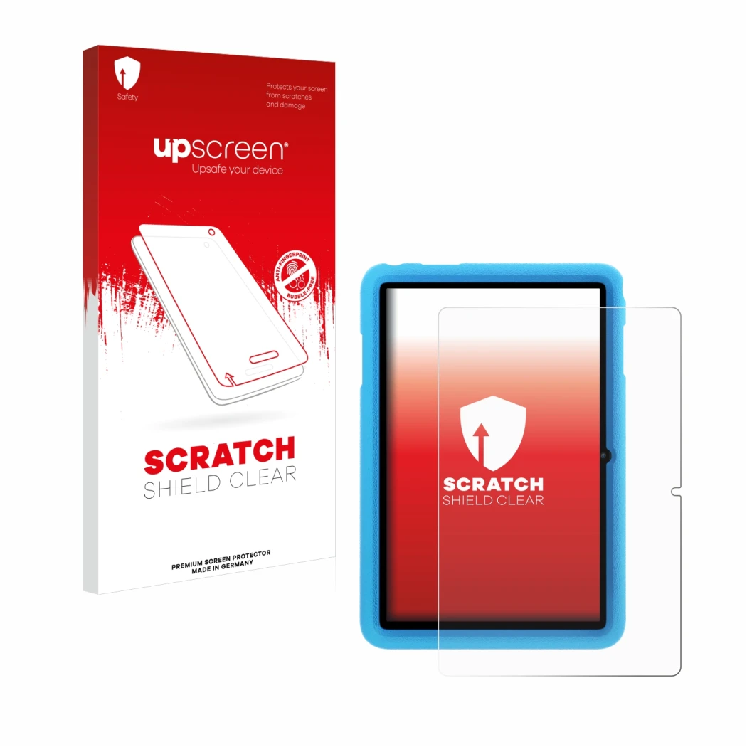 Front side of a product packaging with the brand logo upscreen. Next to it is the device Blackview Tab 8 Kids shown with the c
