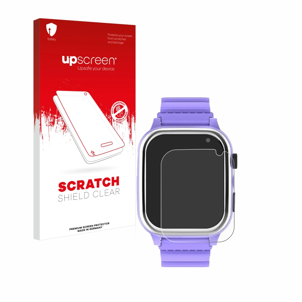 Front side of a product packaging with the brand logo upscreen. Next to it is the device Jubunrer Kids Smartwatch shown with t