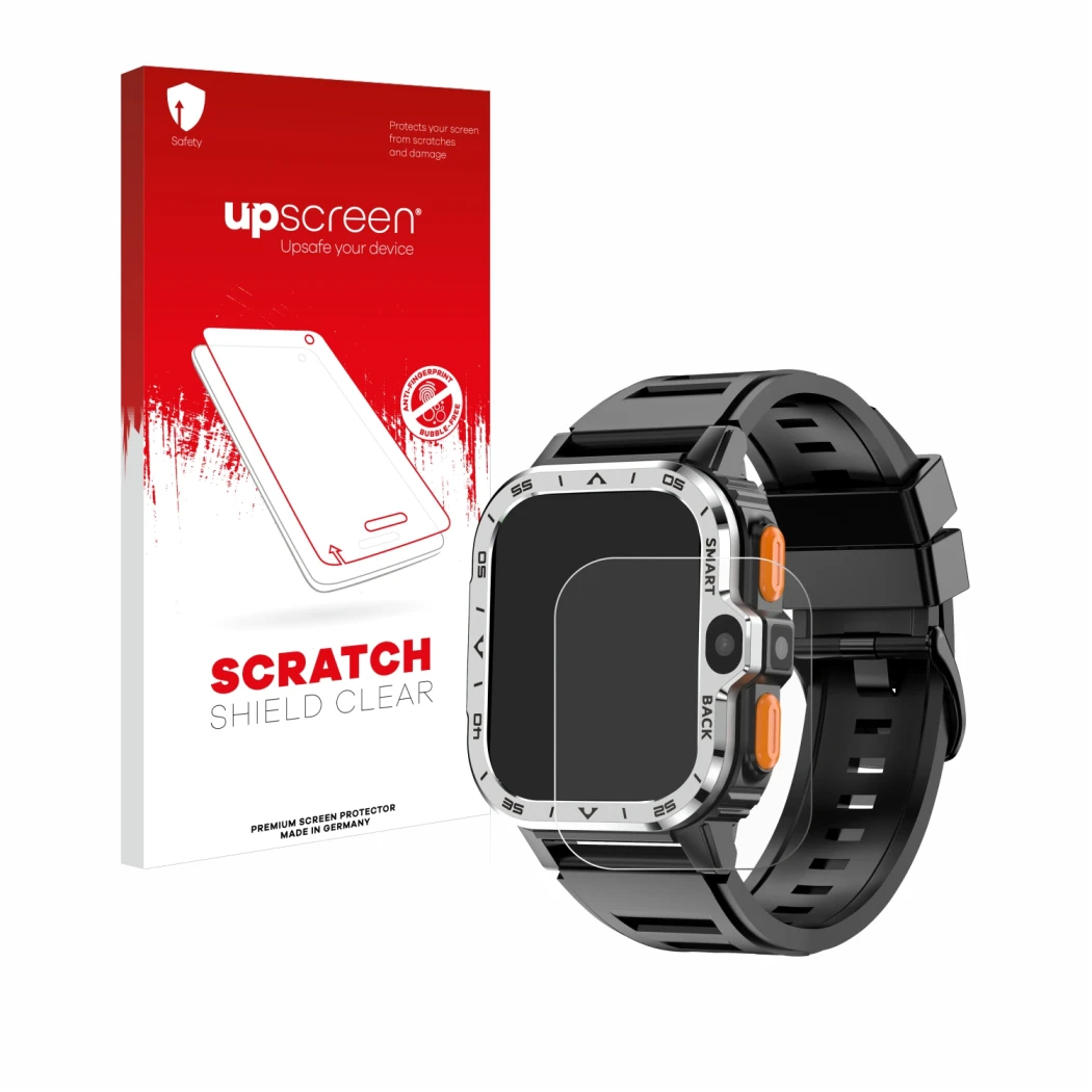 Front side of a product packaging with the brand logo upscreen. Next to it is the device HS Smartwatch 2