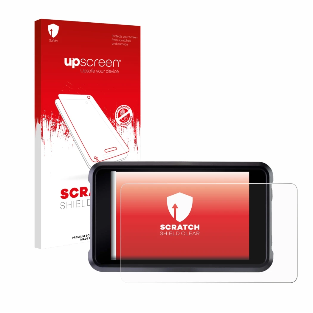 Front side of a product packaging with the brand logo upscreen. Next to it is the device Atomos Shogun Classic shown with the 