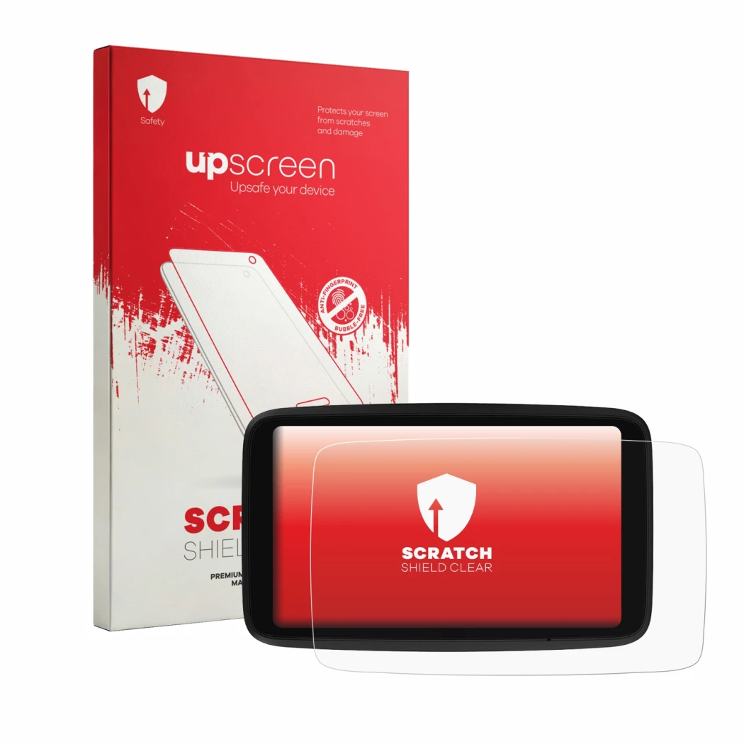Front side of a product packaging with the brand logo upscreen. Next to it is the device TomTom GO Advanced shown with the cor