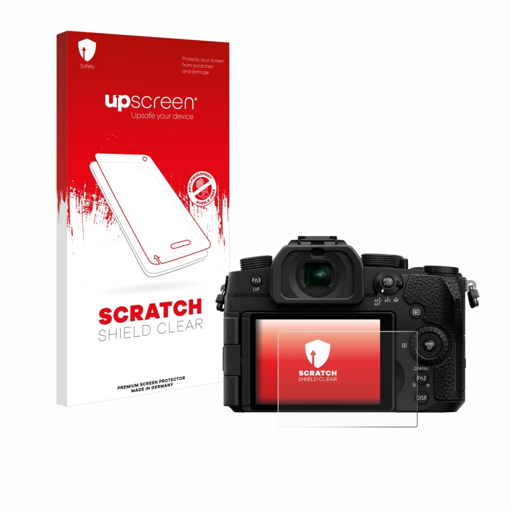 Front side of a product packaging with the brand logo upscreen. Next to it is the device Panasonic Lumix DC-G97 shown with the