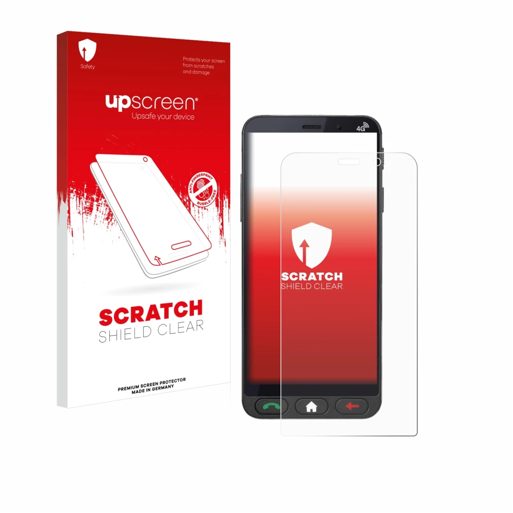 Front side of a product packaging with the brand logo upscreen. Next to it is the device Brondi Amico Vero 4G shown with the c