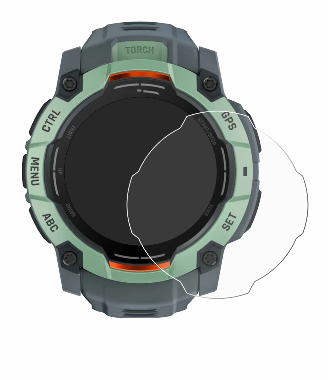 Image of the device Garmin Instinct 3 AMOLED (50 mm) with a wide variety of screen protectors.