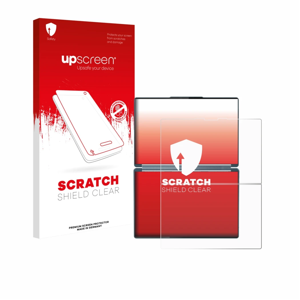 Front side of a product packaging with the brand logo upscreen. Next to it is the device Lenovo Yoga Book 9i Gen 10 shown with