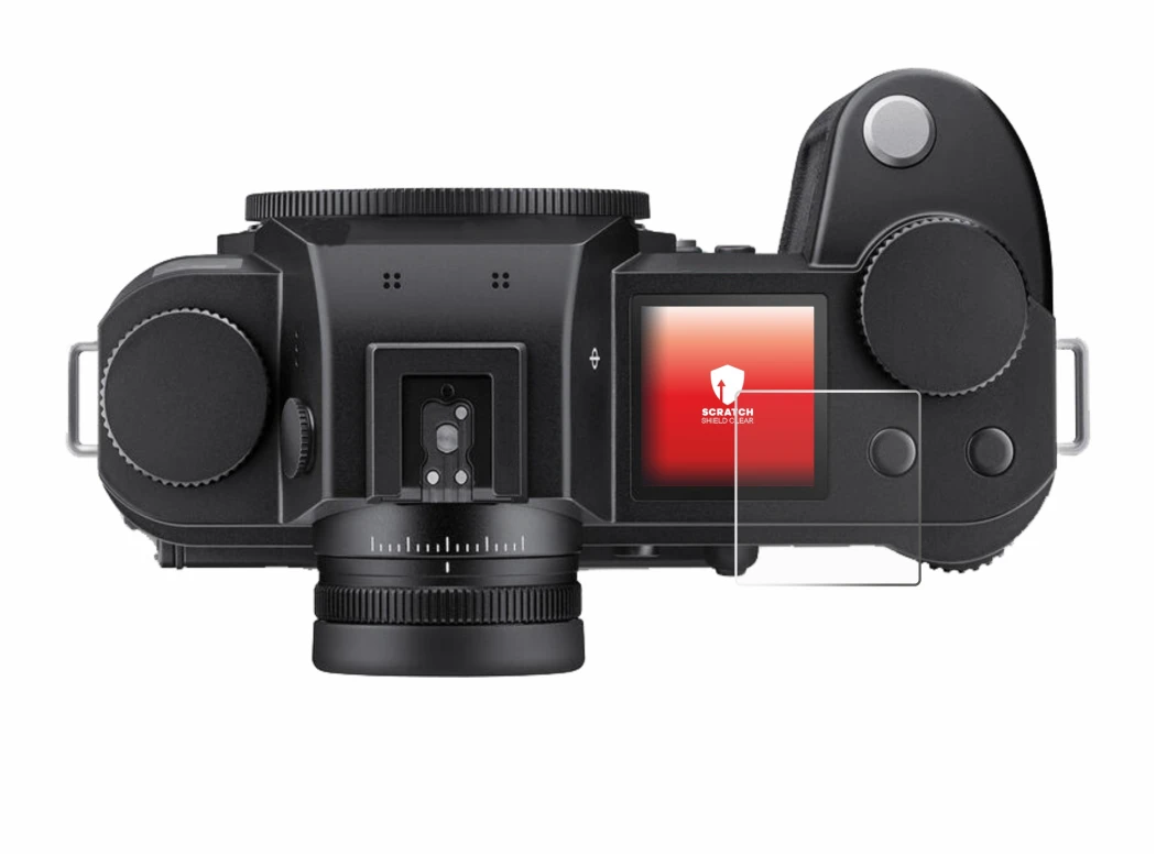 Image of the device Leica SL3-S (top plate display) with a wide variety of screen protectors.