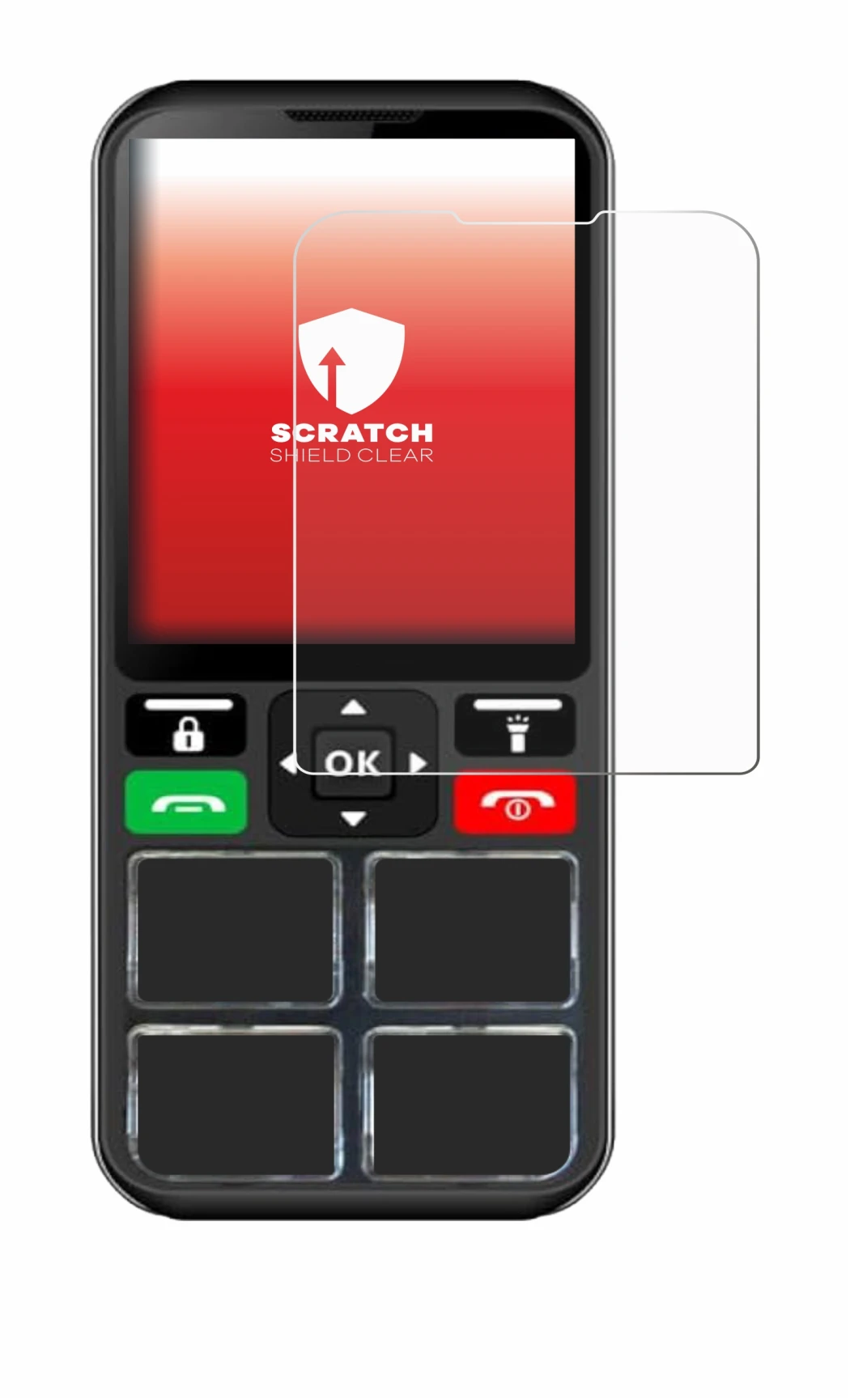 Image of the device Geemarc CL8000 with a wide variety of screen protectors.