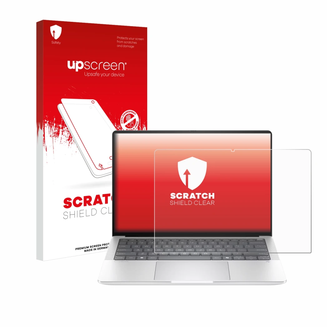 Front side of a product packaging with the brand logo upscreen. Next to it is the device HP EliteBook X G1a 14