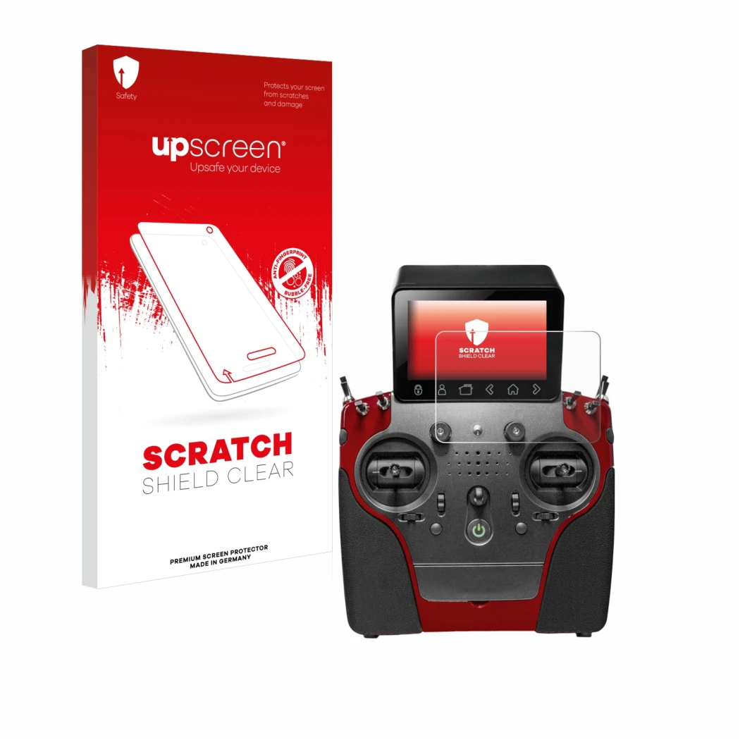 Front side of a product packaging with the brand logo upscreen. Next to it is the device PowerBox Systems Atom shown with the 