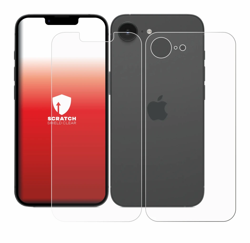 Image of the device Apple iPhone 16e (Front+Back) with a wide variety of screen protectors.