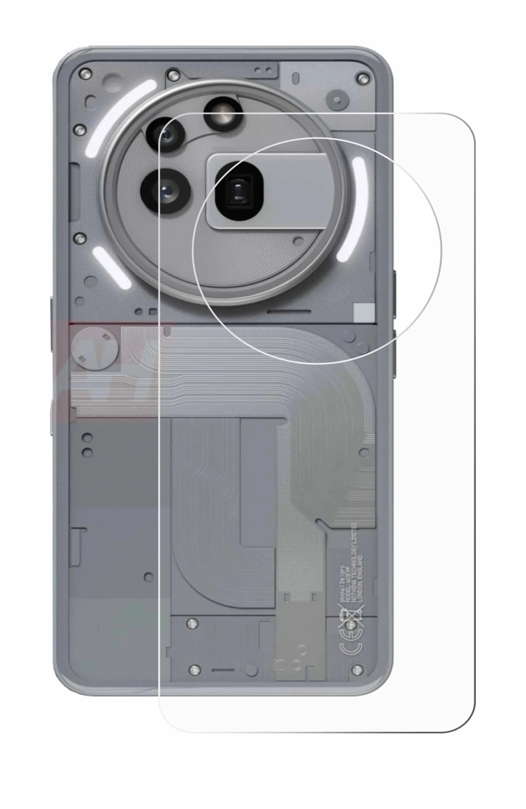 Image of the device Nothing Phone (3a) Pro (Back) with a wide variety of screen protectors.