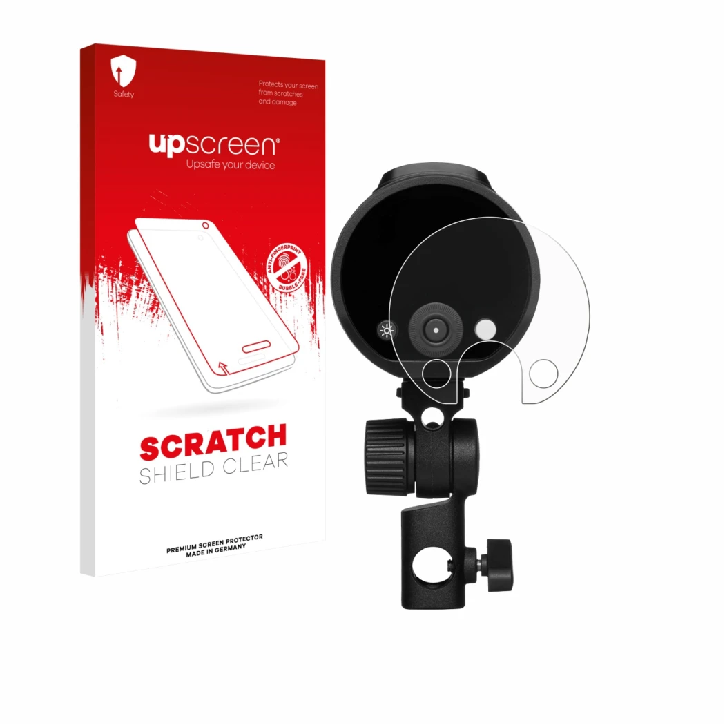 Front side of a product packaging with the brand logo upscreen. Next to it is the device Profoto A2 shown with the correspondi