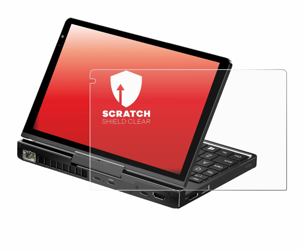 Image of the device GPD Pocket 4 with a wide variety of screen protectors.