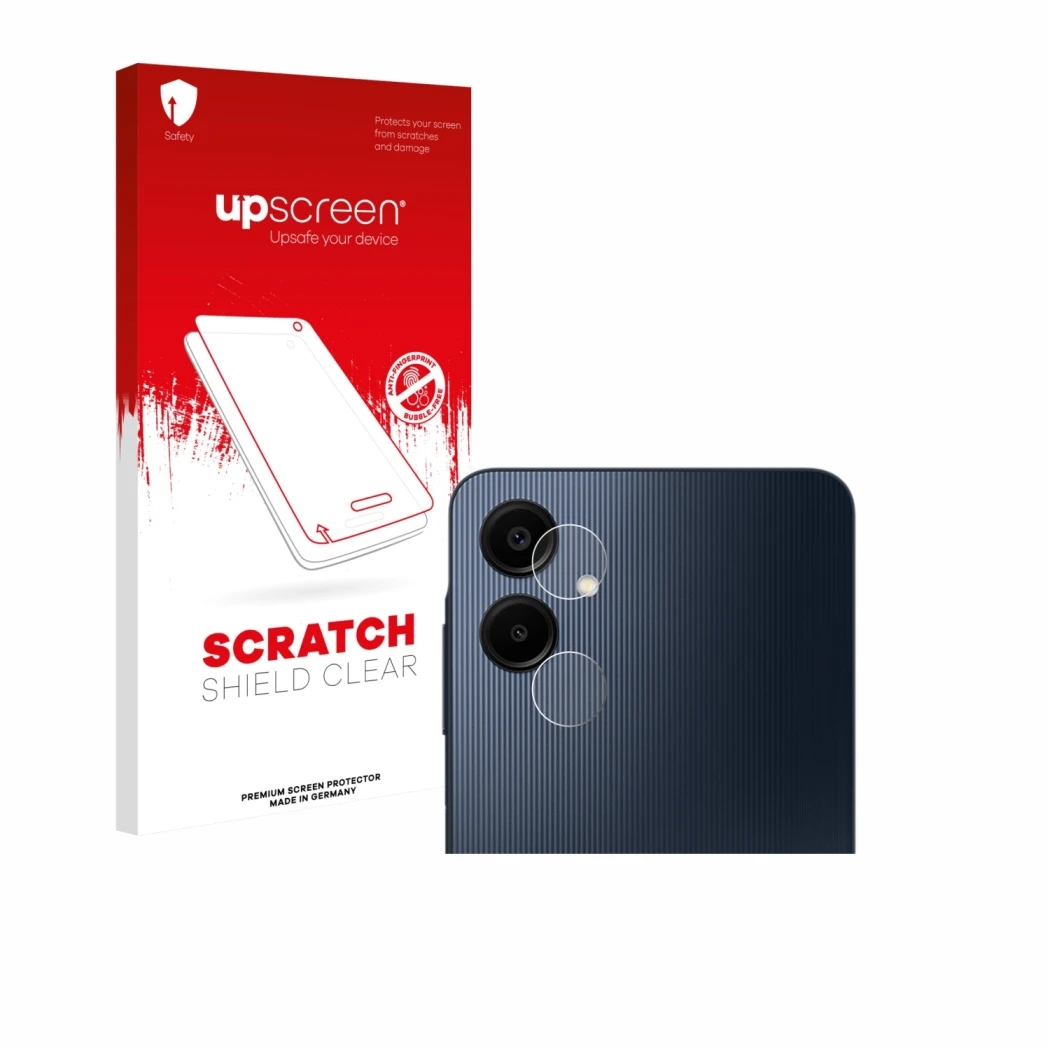 Front side of a product packaging with the brand logo upscreen. Next to it is the device Samsung Galaxy A06 5G (ONLY Camera Le