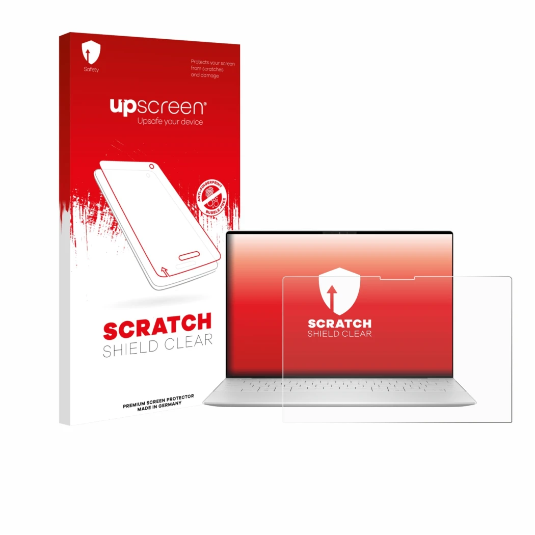 Front side of a product packaging with the brand logo upscreen. Next to it is the device Dell XPS 13 9350 2024 shown with the 