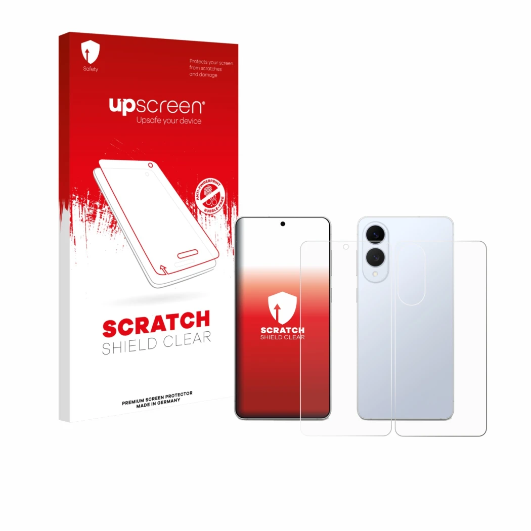 Front side of a product packaging with the brand logo upscreen. Next to it is the device Samsung Galaxy S25 Edge (Front+Back)