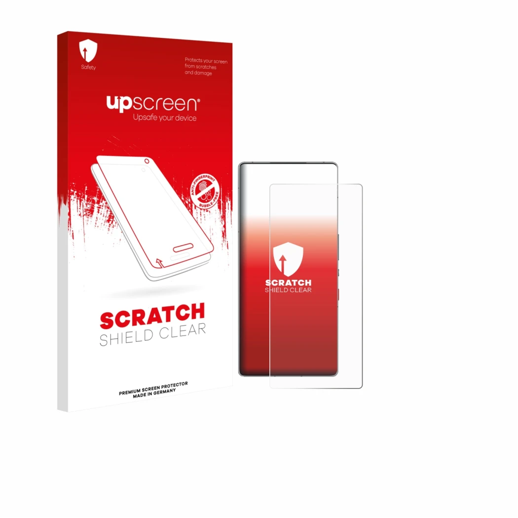 Front side of a product packaging with the brand logo upscreen. Next to it is the device ZTE Nubia Red Magic 10S Pro+ shown wi