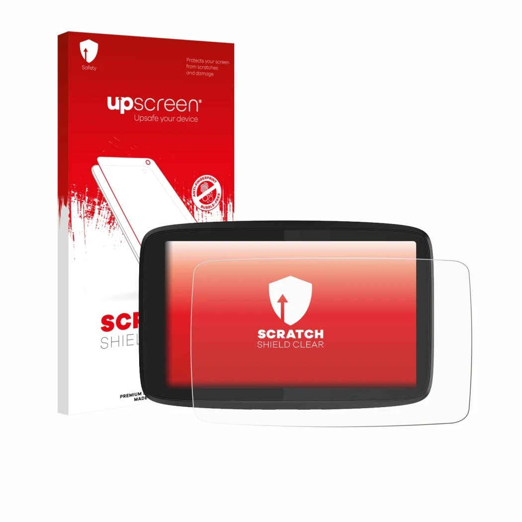 Front side of a product packaging with the brand logo upscreen. Next to it is the device TomTom GO Camper Tour shown with the