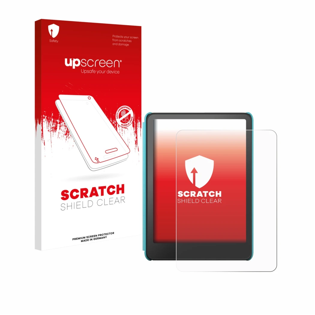 Front side of a product packaging with the brand logo upscreen. Next to it is the device Amazon Kindle Colorsoft Kids shown wi