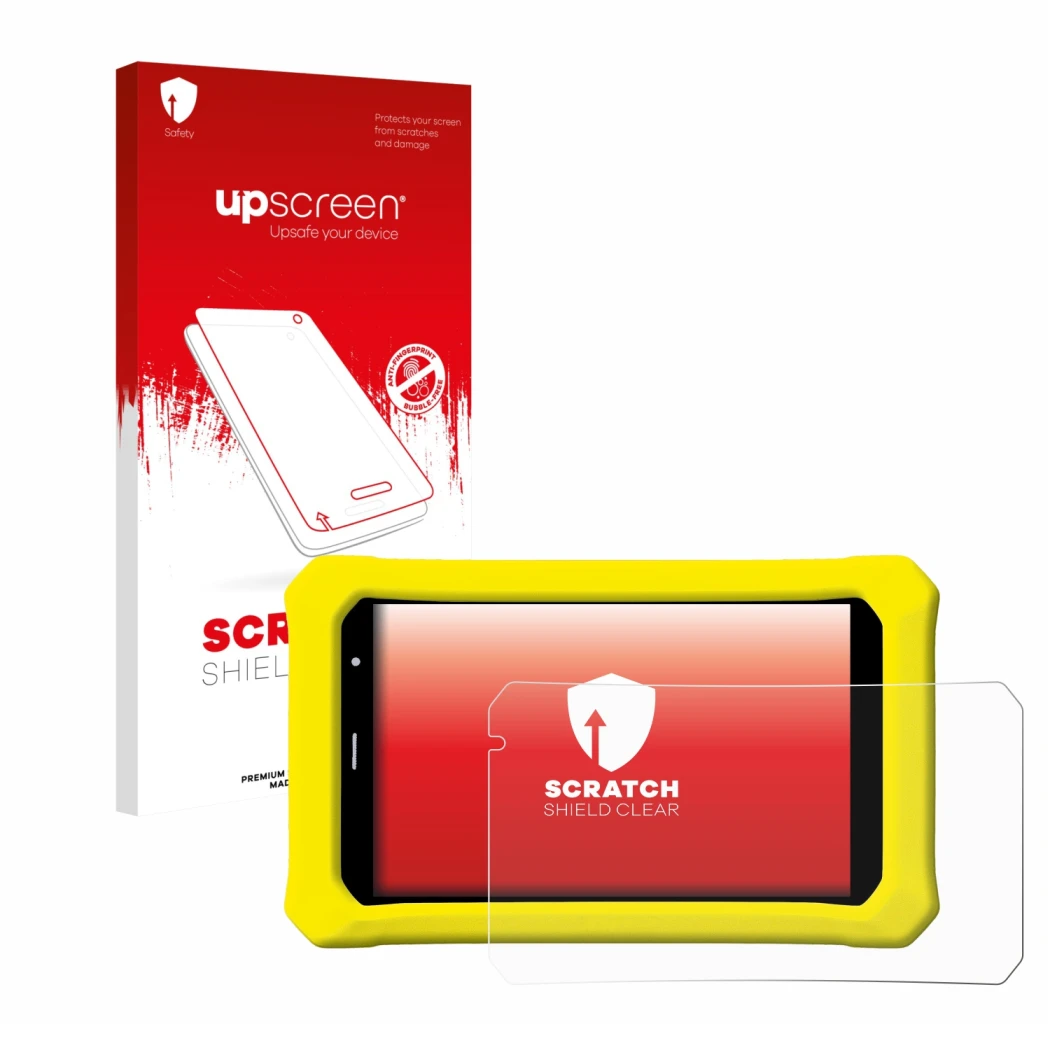 Front side of a product packaging with the brand logo upscreen. Next to it is the device Clementoni Clempad 8