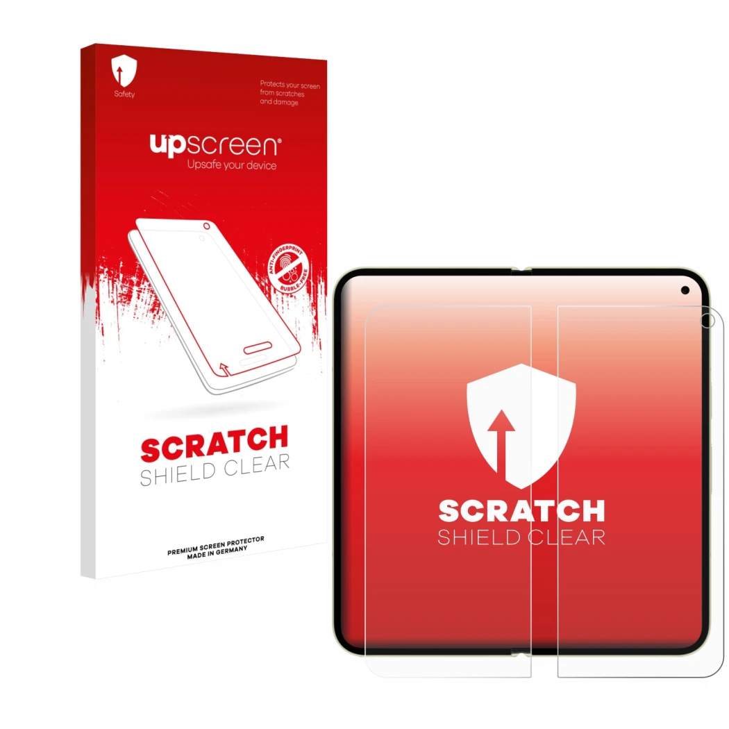 Front side of a product packaging with the brand logo upscreen. Next to it is the device Google Pixel 10 Pro Fold (Inner displ