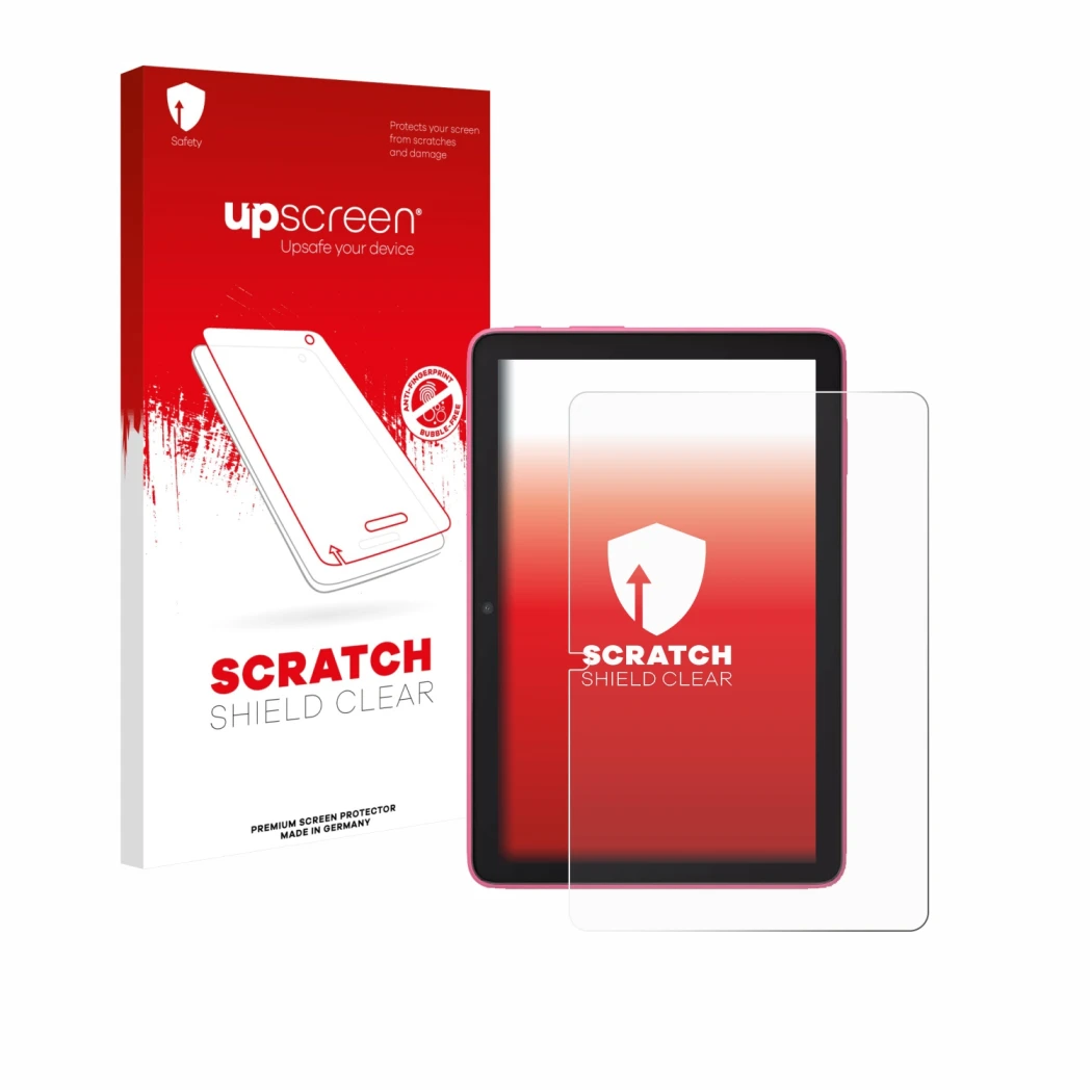 Front side of a product packaging with the brand logo upscreen. Next to it is the device Amazon Fire HD 8 2024 shown with the 