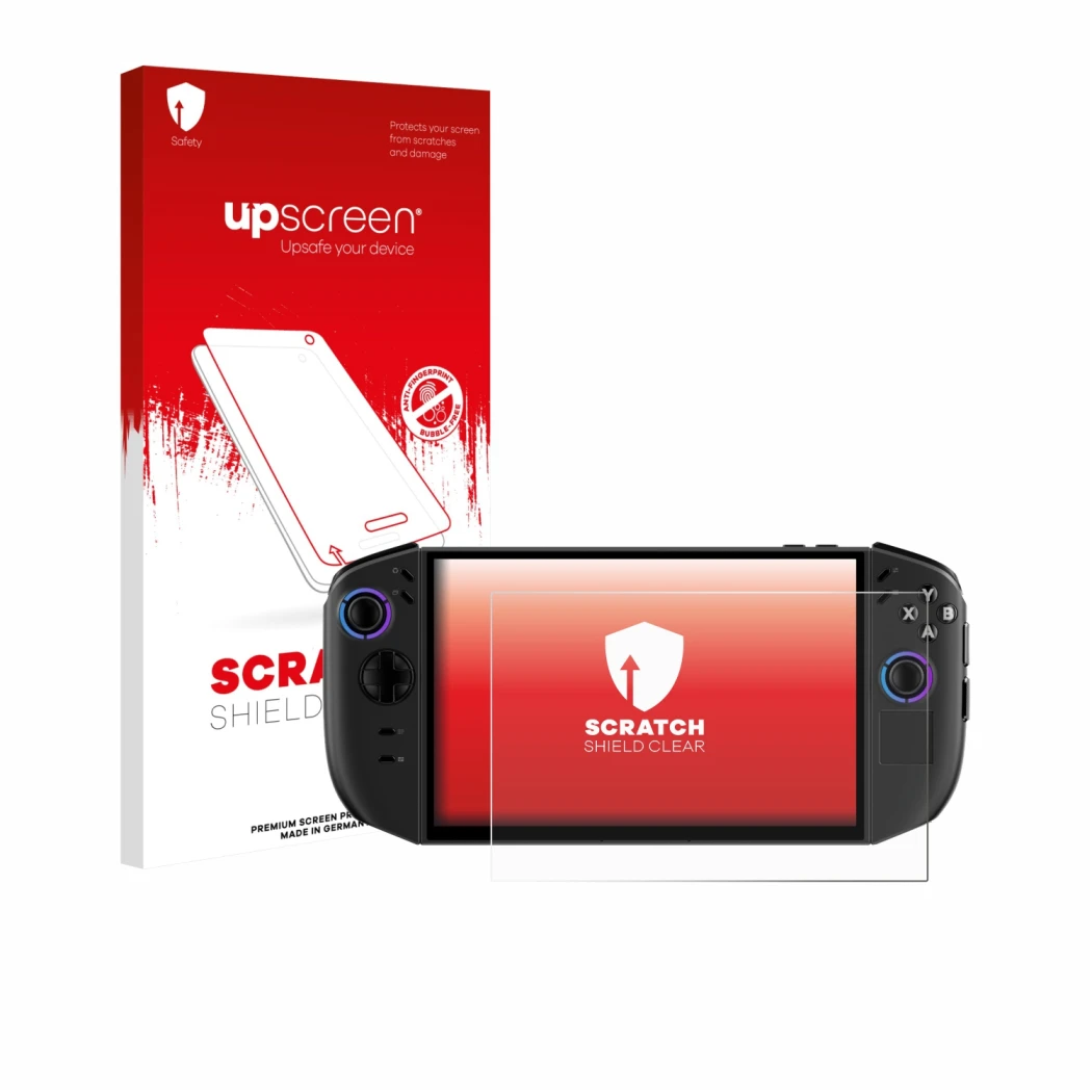 Front side of a product packaging with the brand logo upscreen. Next to it is the device Lenovo Legion Go Gen 2 shown with the