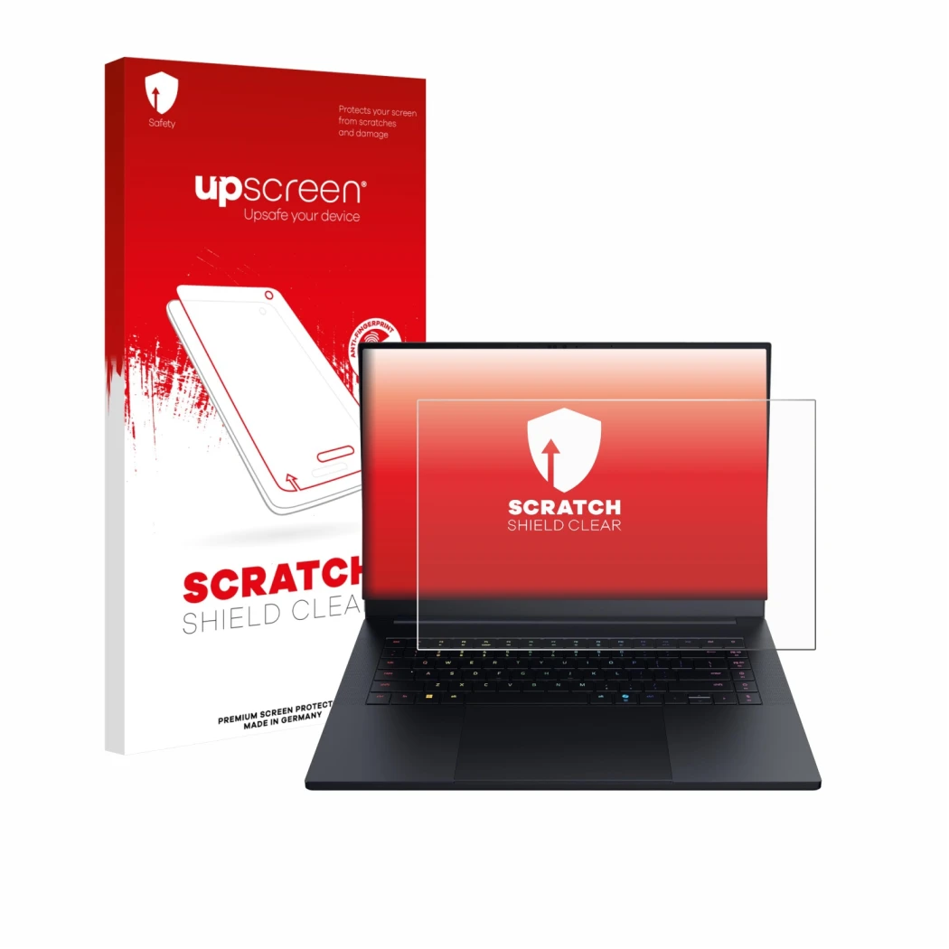 Front side of a product packaging with the brand logo upscreen. Next to it is the device Razer Blade 16 2025 shown with the co