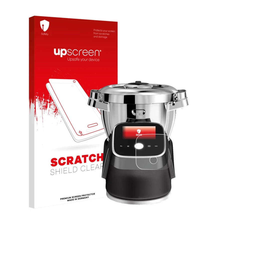 Front side of a product packaging with the brand logo upscreen. Next to it is the device Moulinex i-Companion Touch Pro shown