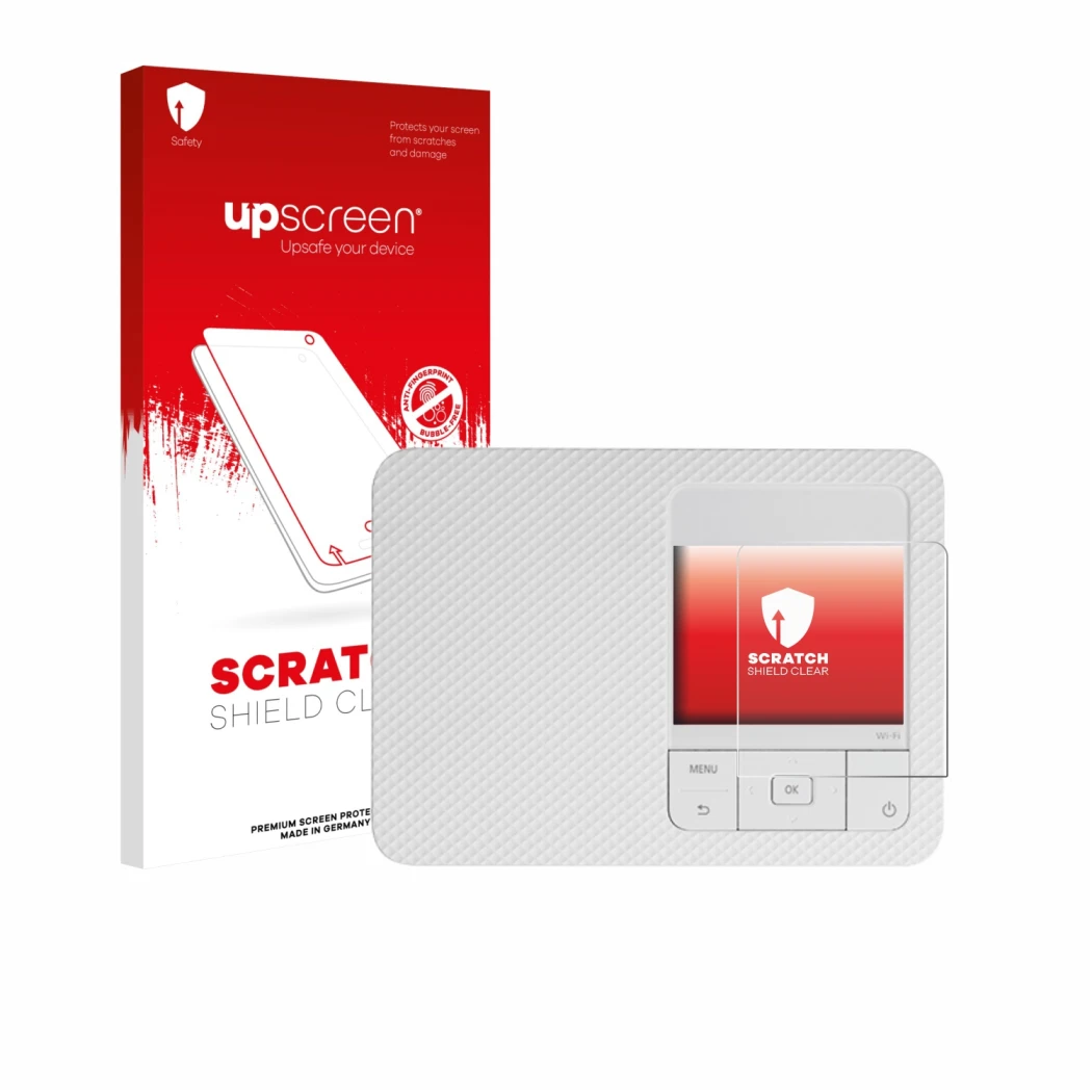Front side of a product packaging with the brand logo upscreen. Next to it is the device Canon Selphy CP1500 Mini shown with t