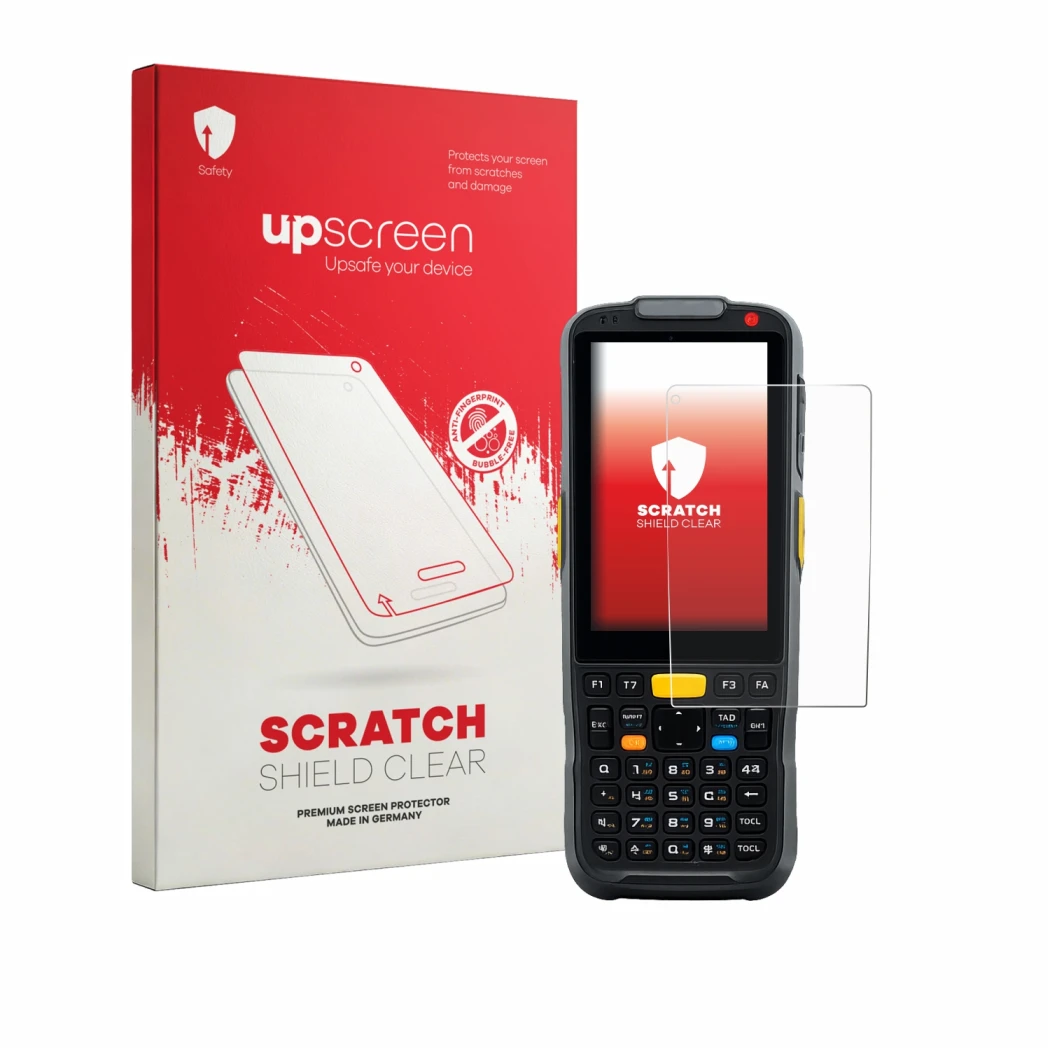 Front side of a product packaging with the brand logo upscreen. Next to it is the device Newland PT60 Narvalo shown with the c