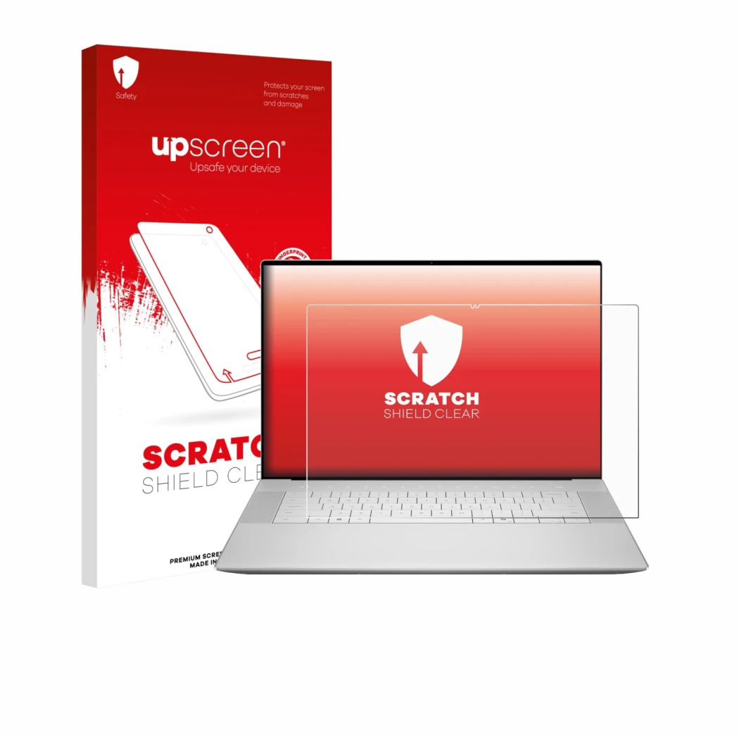 Front side of a product packaging with the brand logo upscreen. Next to it is the device Dell 16 Premium Laptop shown with the