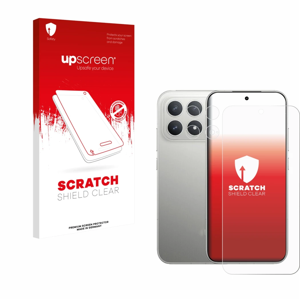 Front side of a product packaging with the brand logo upscreen. Next to it is the device Xiaomi Poco F8 Pro (Front+Camera) sho