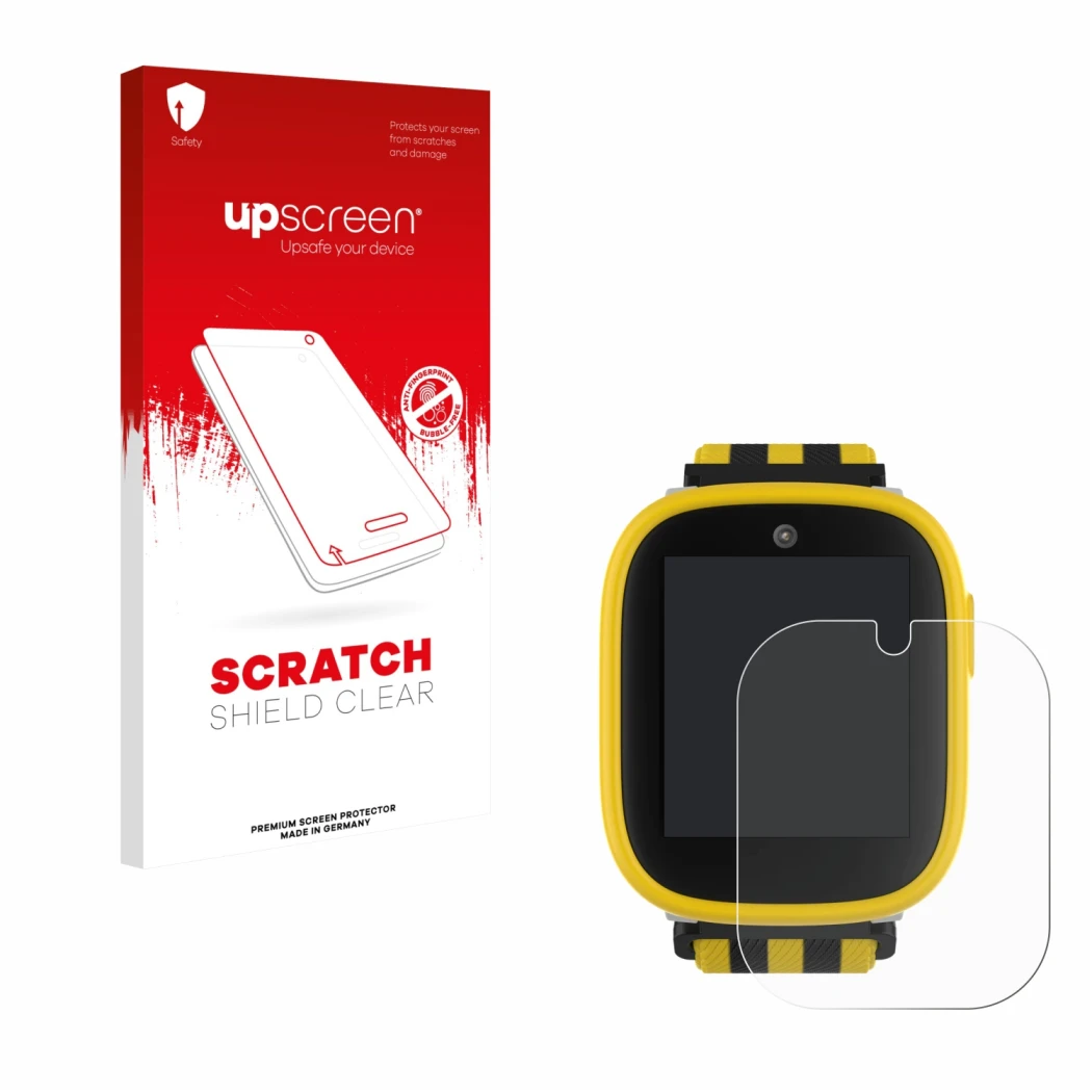 Front side of a product packaging with the brand logo upscreen. Next to it is the device Xplora X6 Play BVB-Edition shown with