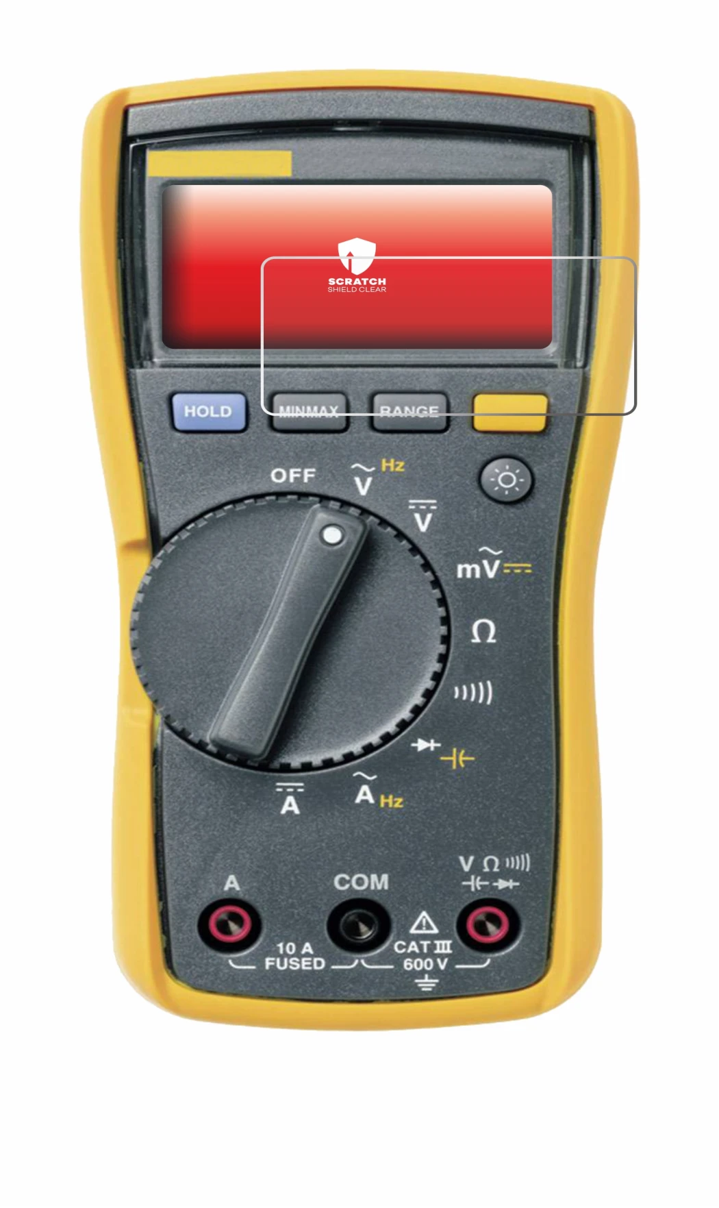 Image of the device Fluke 115 with a wide variety of screen protectors.