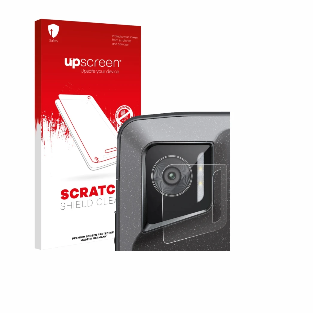 Front side of a product packaging with the brand logo upscreen. Next to it is the device Crosscall Stellar M6E (ONLY Camera Le