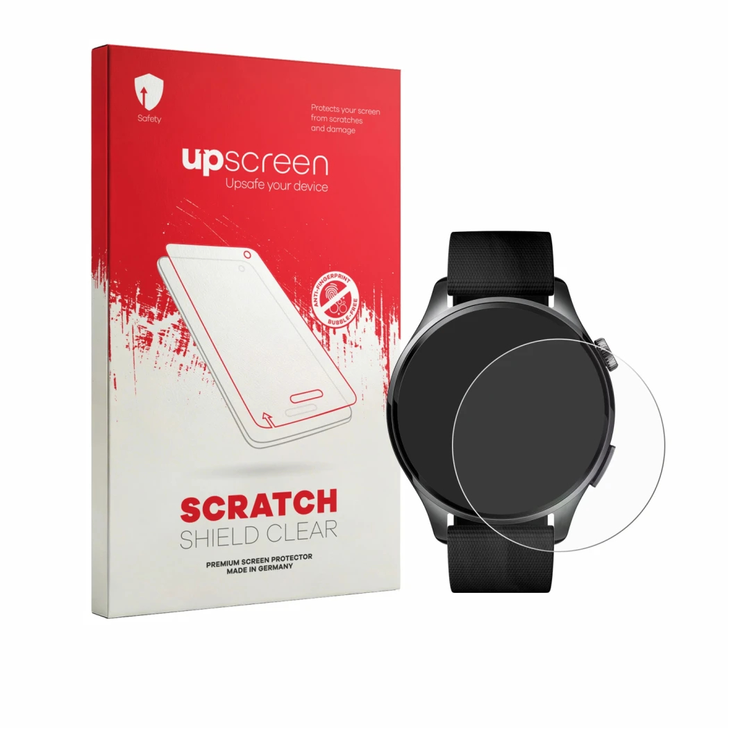 Front side of a product packaging with the brand logo upscreen. Next to it is the device Xiaomi Watch 5 (47 mm) shown with the