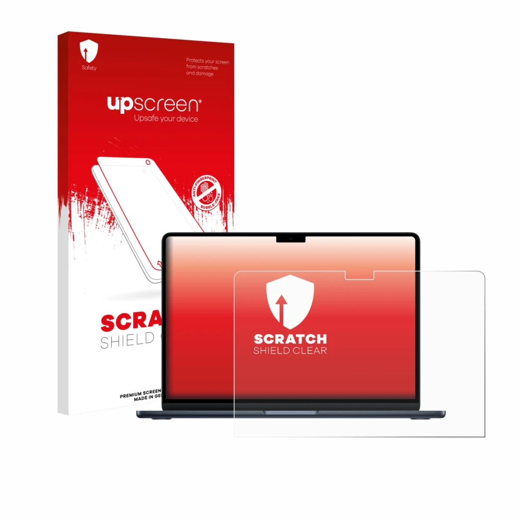 Front side of a product packaging with the brand logo upscreen. Next to it is the device Apple MacBook Air 13