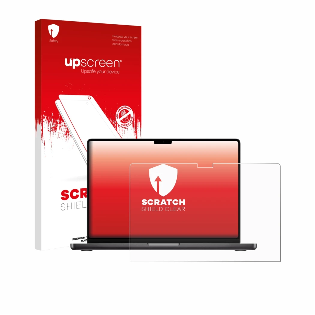 Front side of a product packaging with the brand logo upscreen. Next to it is the device Apple MacBook Pro 16