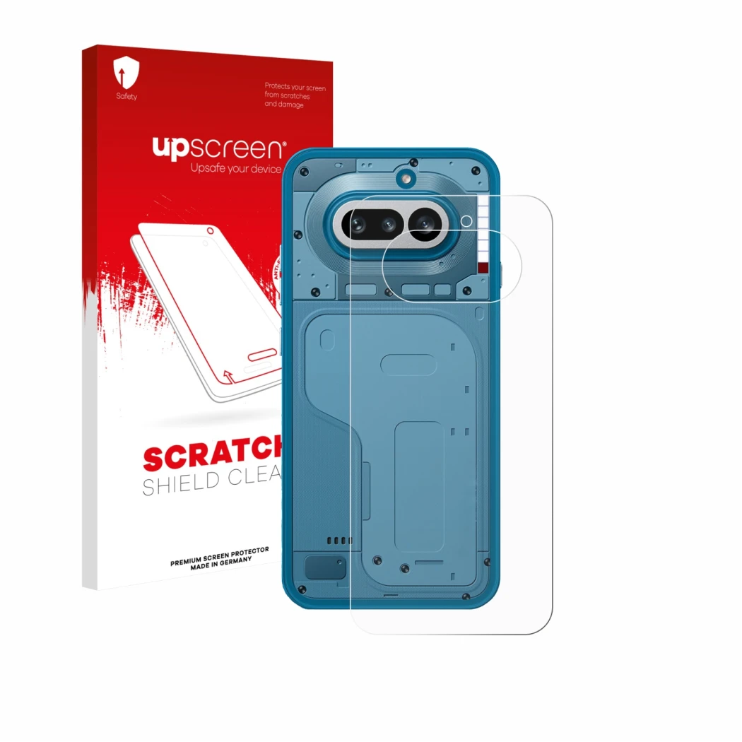 Front side of a product packaging with the brand logo upscreen. Next to it is the device Nothing Phone (4a) (Back) shown with 