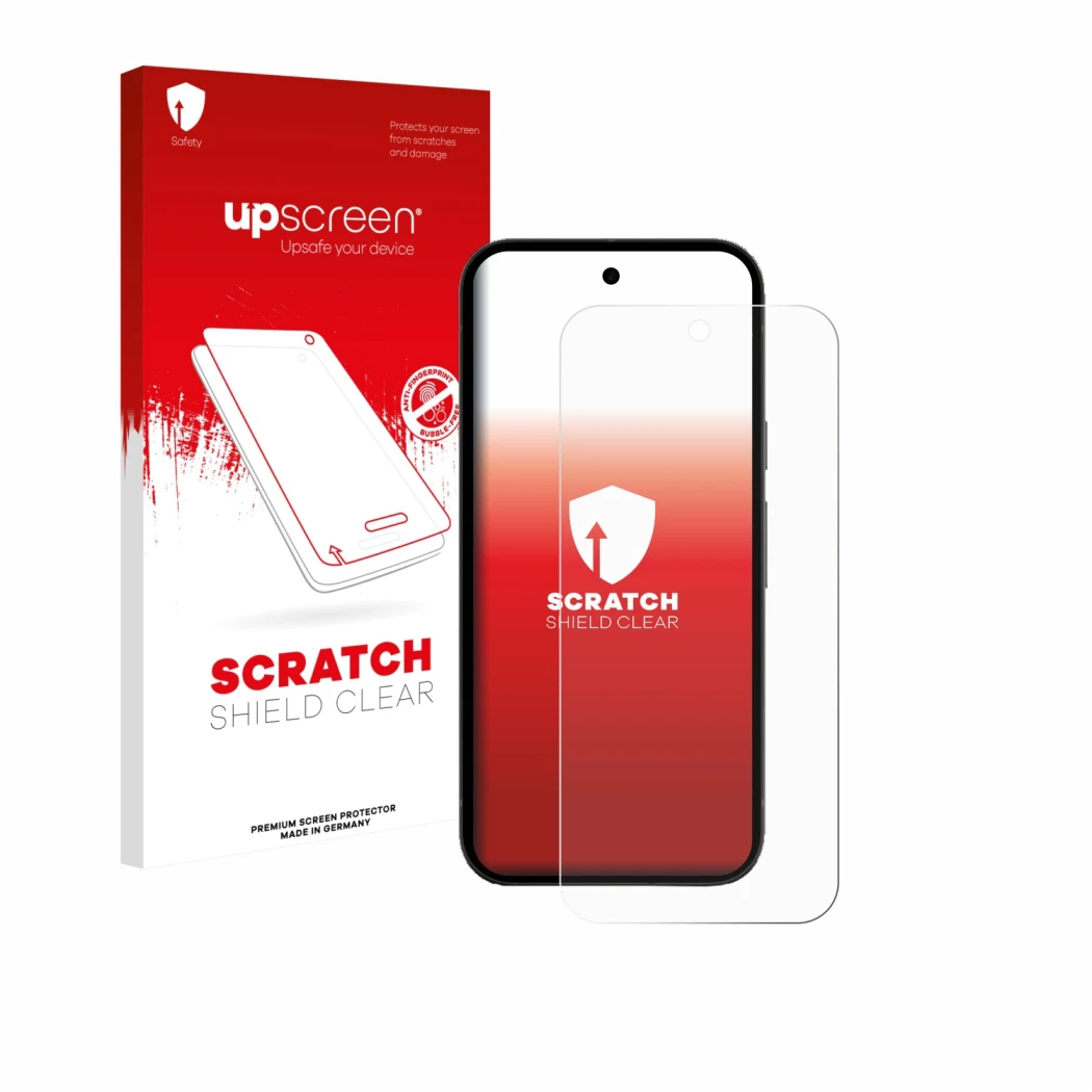Front side of a product packaging with the brand logo upscreen. Next to it is the device Google Pixel 10a (case-friendly) show