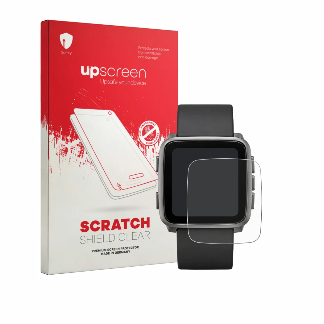 Front side of a product packaging with the brand logo upscreen. Next to it is the device Pebble Time 2 2026 shown with the cor