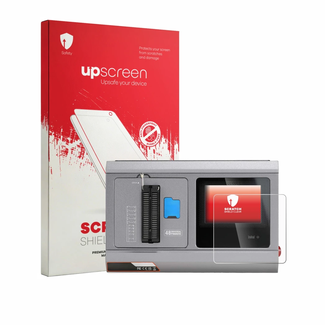 Front side of a product packaging with the brand logo upscreen. Next to it is the device Xhorse Multi-Prog shown with the corr