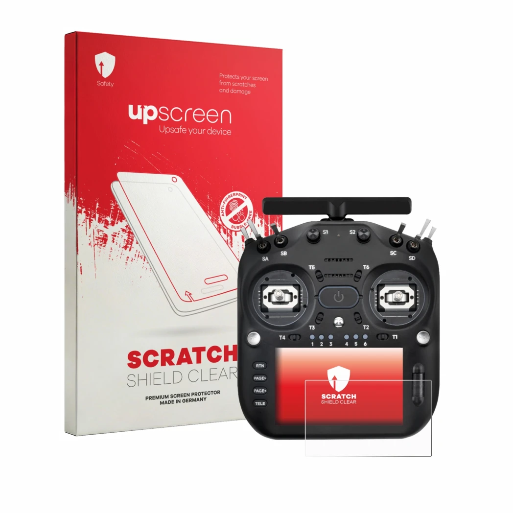 Front side of a product packaging with the brand logo upscreen. Next to it is the device Radiomaster TX16S MK3 shown with the