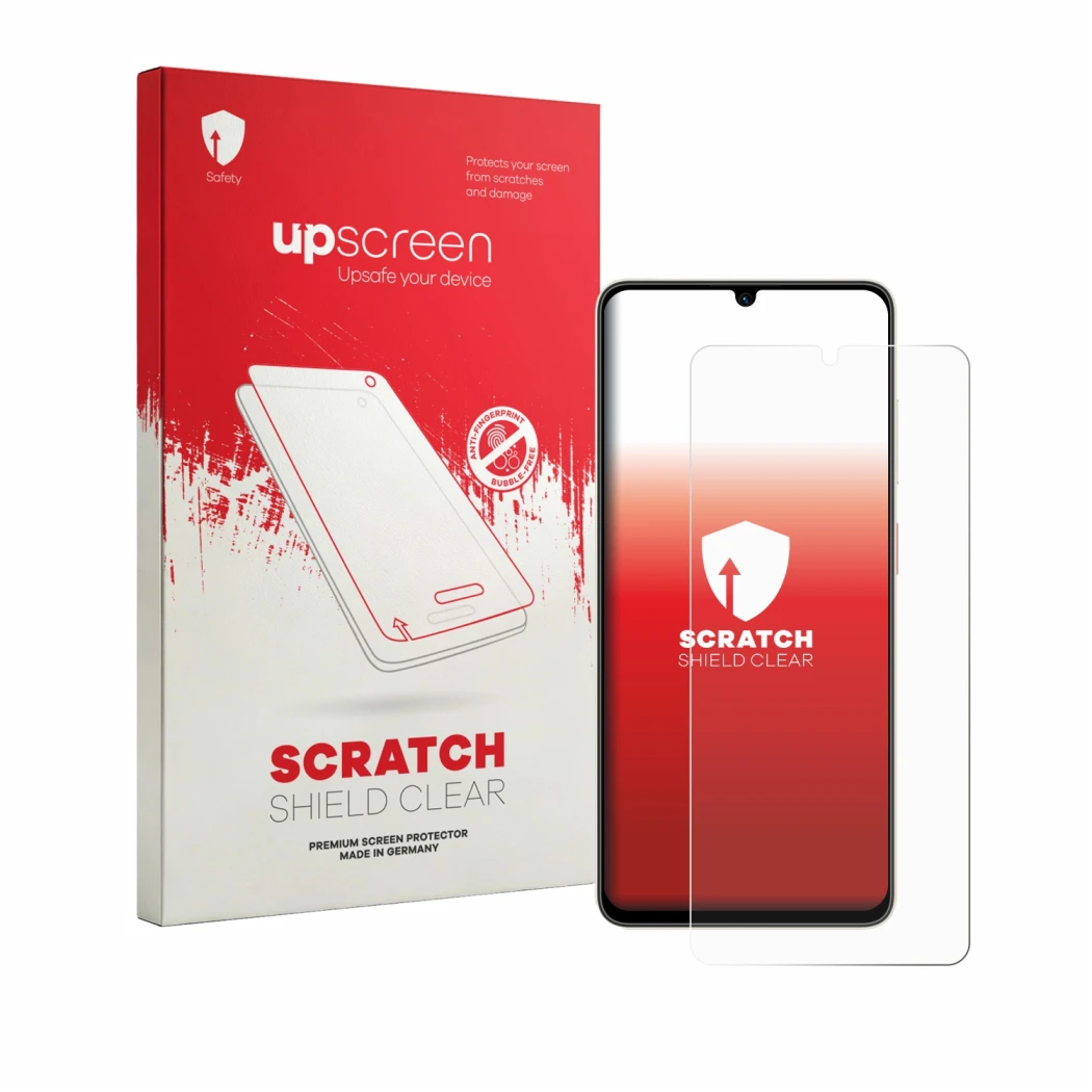 Front side of a product packaging with the brand logo upscreen. Next to it is the device ZTE Blade A56 shown with the correspo